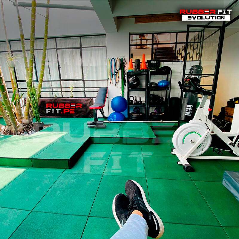 4 Baldosas Verdes de caucho de 2CM - Piso para gimnasio