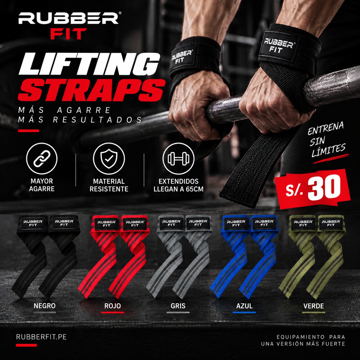 Lifting straps Rubber Fit en negro, rojo, gris, azul y verde