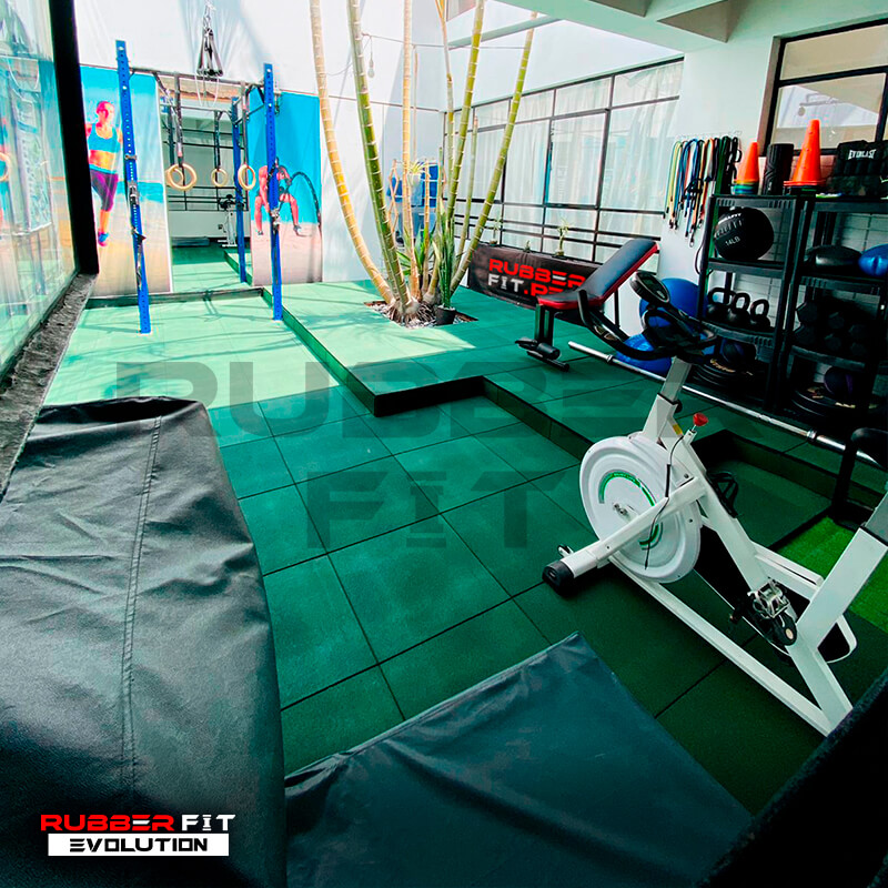 4 Baldosas Verdes de caucho de 2CM - Piso para gimnasio